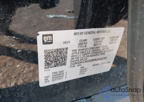 2024 Chevrolet Suburban 4Wd Lt z USA, uszkodzony, nr VIN 1GNSKCKD2RR245239